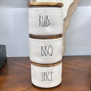 Rae Dunn White Ceramic Spice Jars with Wooden Lids